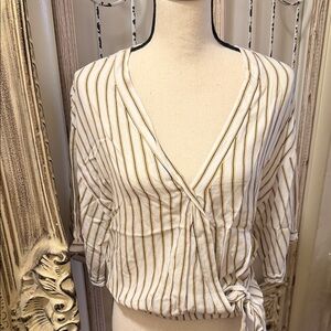URBAN Romantics White Wrap Top with Gold Stripes